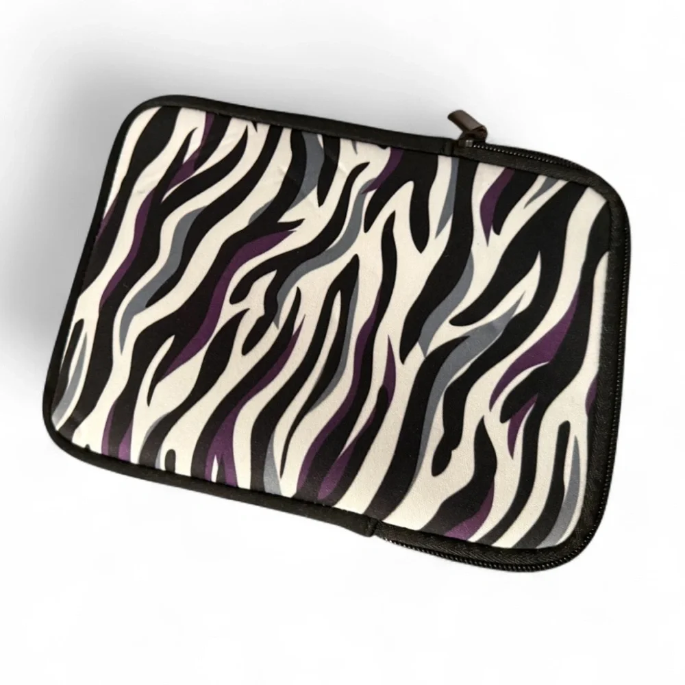 Black Purple Zebra Print Tablet Sleeve Case 8”x6”